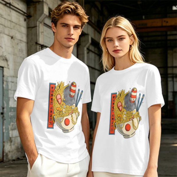 Olive T-Shirt With Ramen Bowl Graphic and Vertical Text Print