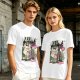Olive T-Shirt with Punk Rock Cat Singing Microphone Graphic