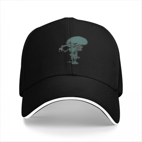 Black Baseball Cap With Alien Holding Drink Graphic
