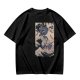 Olive T-Shirt with Japanese Ukiyo-e Dragon and Wave Print