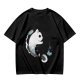 Olive T-Shirt with Yin Yang Cats and Spilled Coffee Cups Print