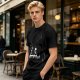 Olive green graphic t-shirt with CatGPT and mischievous cat prints