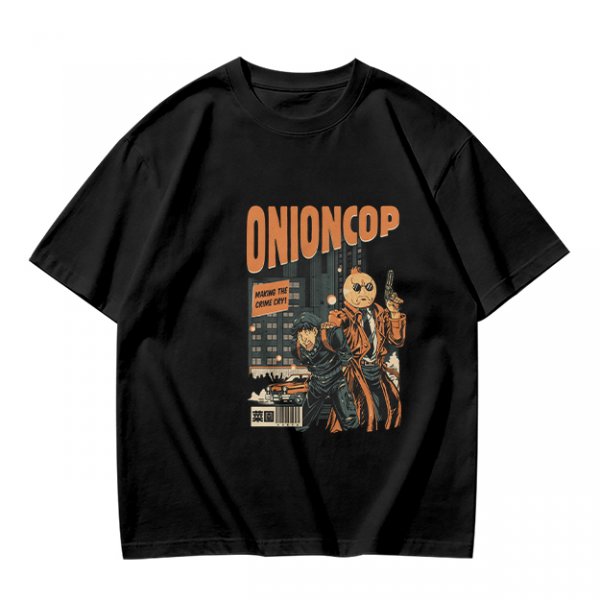 Onion Cop Graphic Tee with Retro Comic Style Artwork