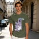 Olive T-Shirt With Cute Chibi Totoro Holding Leaf Print