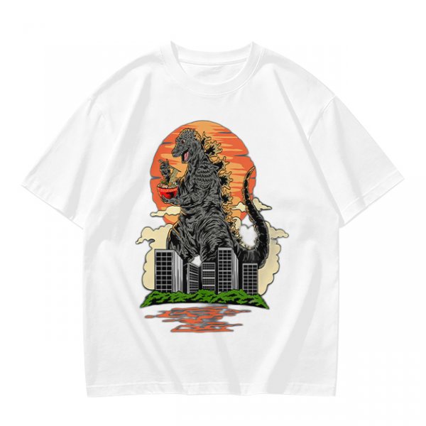 Godzilla Eating Ramen Sunset City Graphic T-Shirt