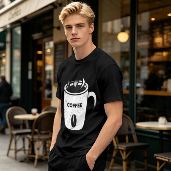 Olive Green T-Shirt With Coffee Mug Graphic Print
