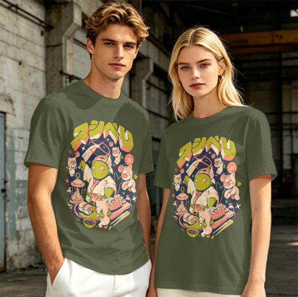 Olive T-Shirt With Final Fantasy Tonberry Moogle Sushi Art Print