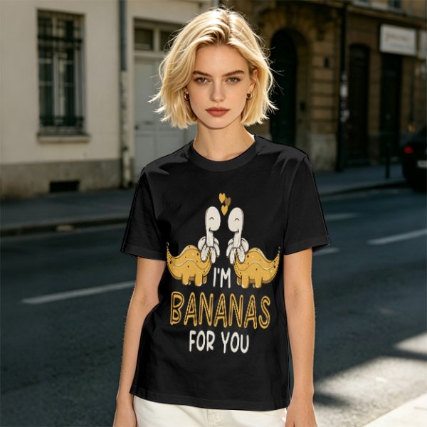 Olive T-Shirt With Cute Banana Dinosaur Love Graphic And I'm Bananas For You Text