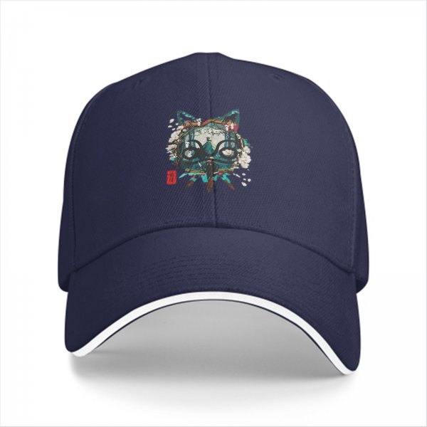 Black Baseball Cap With Japanese Style Cat Mask Art Print