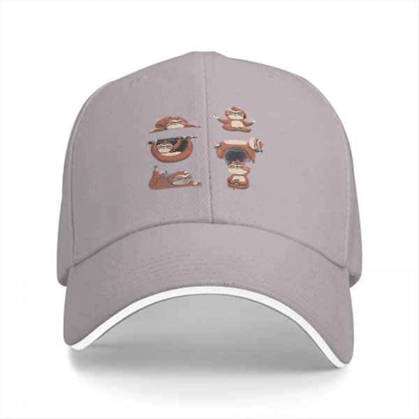 Black Baseball Cap With Cute Sloth Yoga Poses Graphic