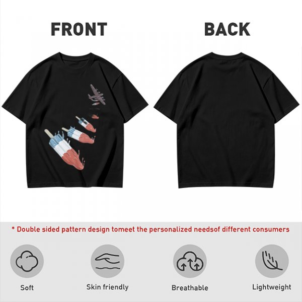 Olive T-Shirt With Melting Red White Blue Popsicle Print