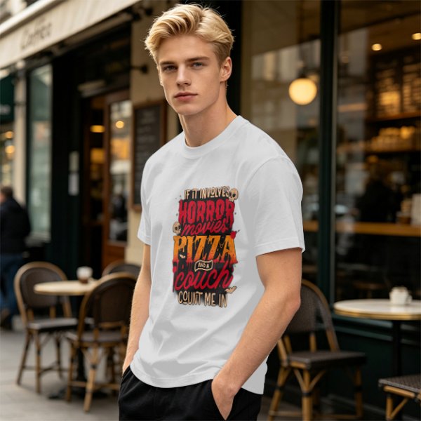 Horror Movies Pizza Couch Count Me In Graphic T-Shirt