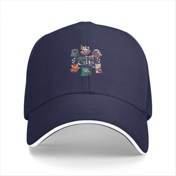 Black baseball cap with Dungeons & Cats fantasy cat characters print