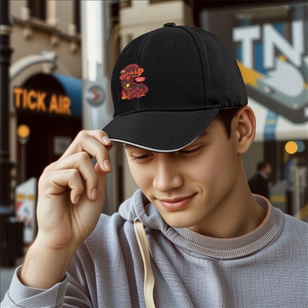Black baseball cap with My Little Diablo evil magic graphic print