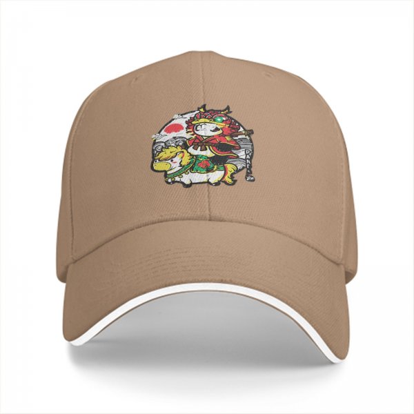 Black baseball cap with cute samurai panda riding a horse graphic