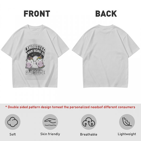 Olive t-shirt with exhausted unicorn hippo graphic and funny text