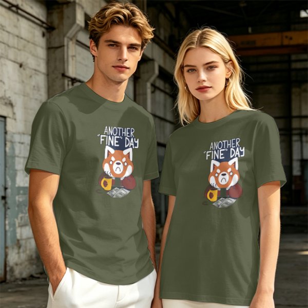 Olive T-Shirt With Another Fine Day Red Panda Coffee Print
