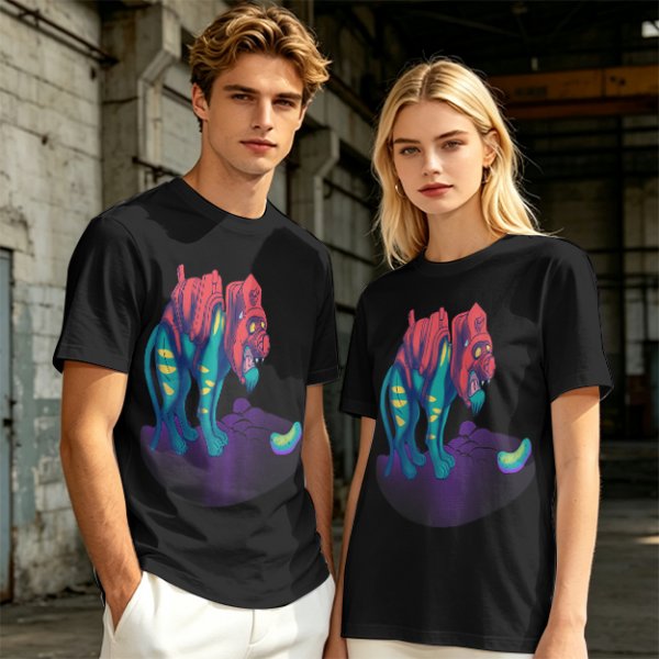 Olive T-Shirt With Vibrant Fantasy Creature Graphic Print