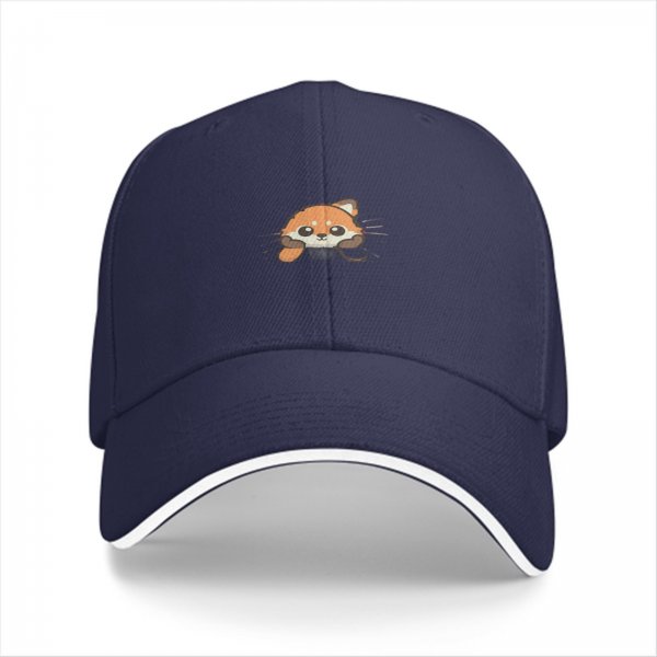 Black Baseball Cap With Cute Peeking Red Panda Graphic