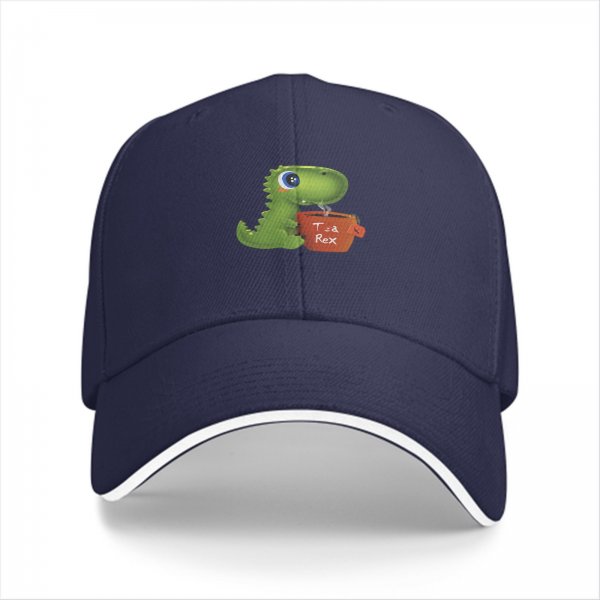 Black baseball cap with cute Tea Rex dinosaur graphic