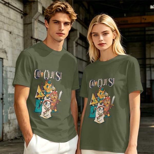 Cat Quest Themed T-Shirt With Fantasy Cat Warrior Characters