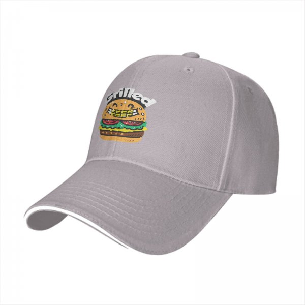 Black Baseball Cap With Grilled Smiling Burger Graphic