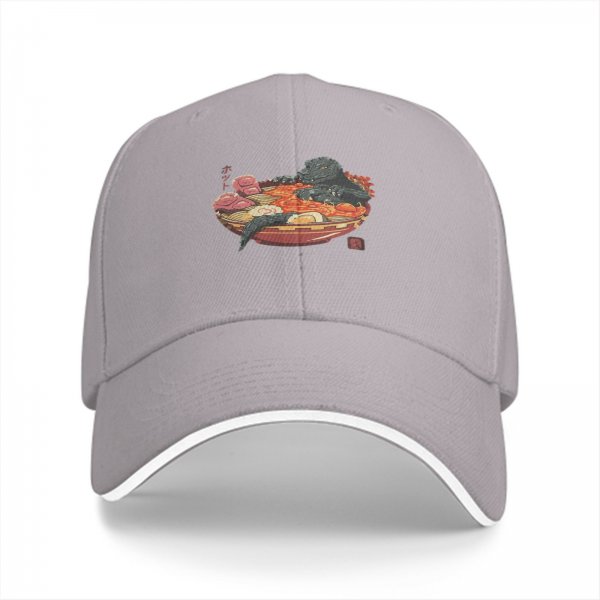 Black Baseball Cap with Godzilla Ramen Bowl Graphic Print