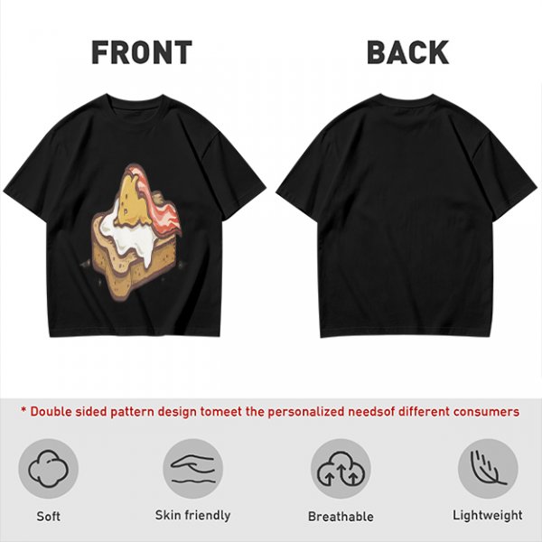 Olive T-Shirt With Cute Lazy Egg On Toast And Bacon Print
