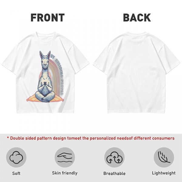 Olive T-Shirt With Meditating Llama Rainbow Graphic