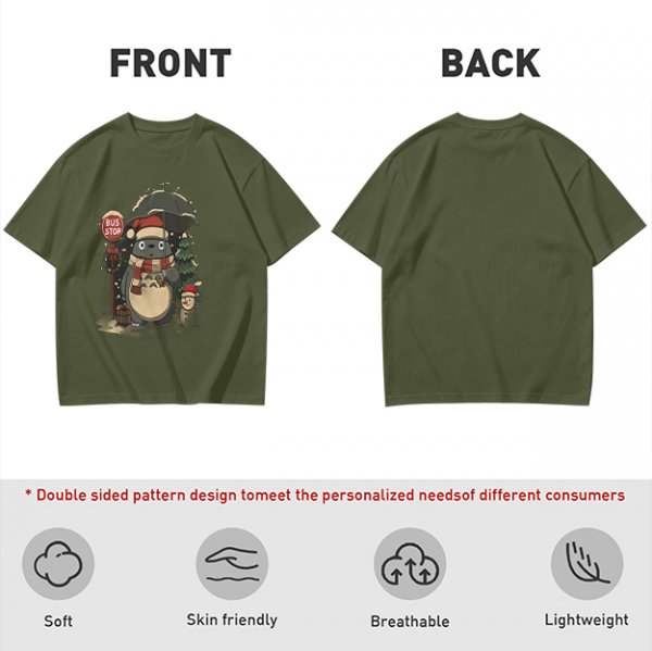 Christmas Totoro at Bus Stop Graphic T-Shirt