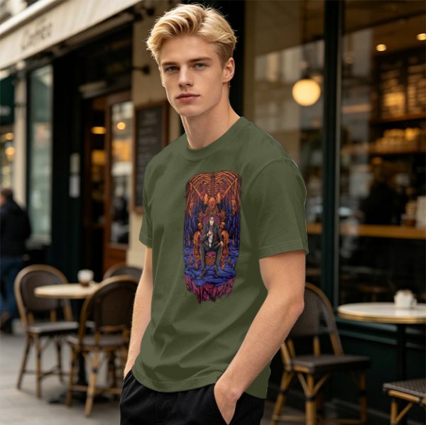 Olive Graphic T-Shirt With Dark Throne Skeleton Art Print