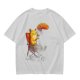 Olive T-Shirt Featuring a Relaxed Cat on a Chair with Fried Chicken Print