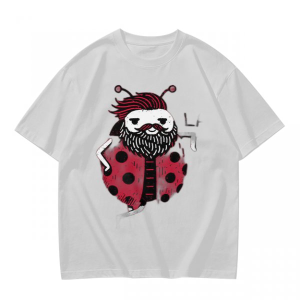 Olive Green T-Shirt With Bearded Ladybug Print