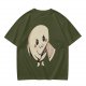Olive T-Shirt With Cute Angry Ghost Holding Axe Graphic