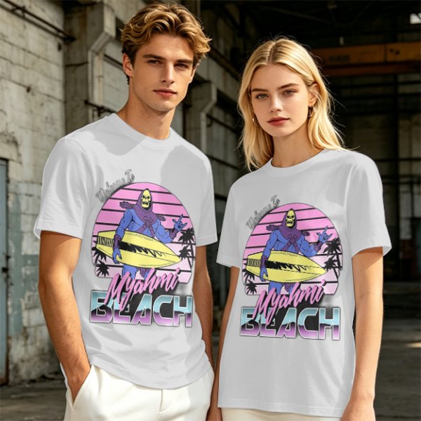 Welcome to Myahmi Beach Skeletor Surf Graphic T-Shirt