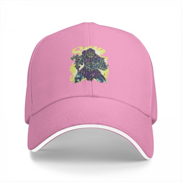 Black baseball cap with villainous fantasy warrior graphic print