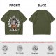 Olive graphic t-shirt with 'Enjoy the grind Assholes' coffee grinder mascot print