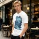 Olive Green T-Shirt With Abstract Blue Water-Inspired Print