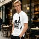 Olive green graphic t-shirt with CatGPT and mischievous cat prints