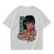 Olive anime graphic t-shirt with girl eating ramen and Japanese text