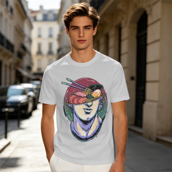 Olive T-Shirt With Classical Bust Ramen Bowl Art Print