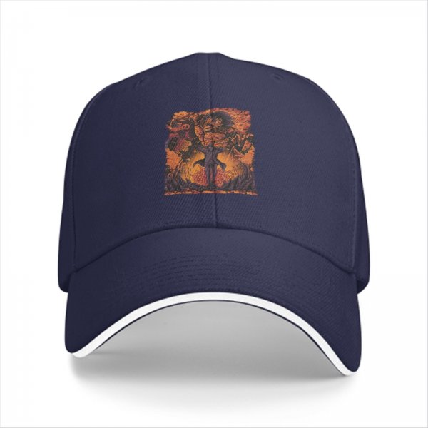 Black Baseball Cap with Fiery Warrior Graphic Print