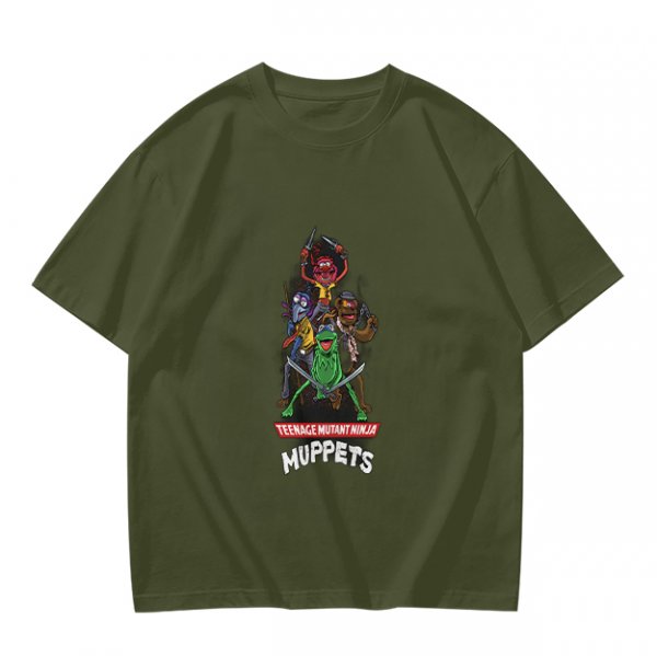 Olive T-Shirt with Teenage Mutant Ninja Muppets Graphic Print