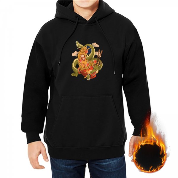 Black Hoodie With Traditional Dragon And Ramen Artwork