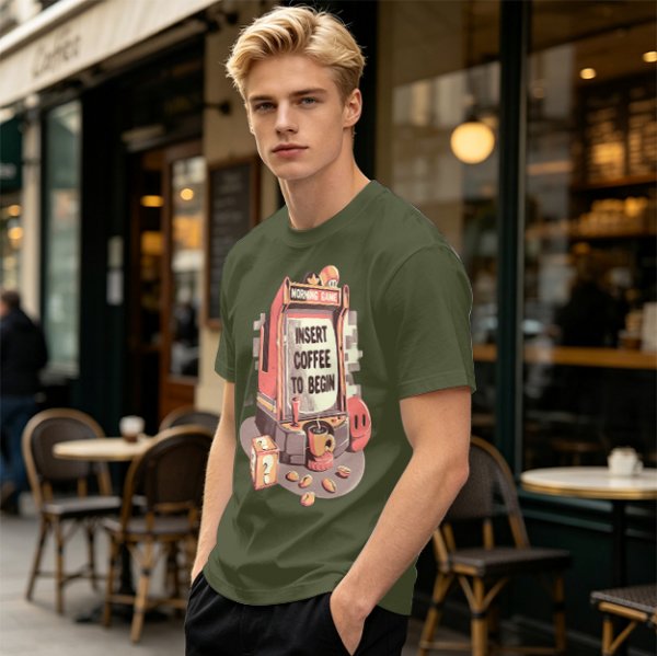 Gaming Themed T-Shirt With 'Insert Coffee To Begin' Print
