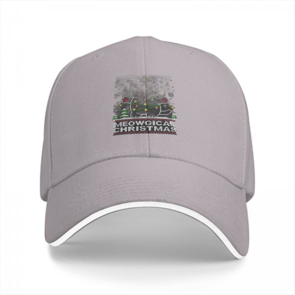 Black baseball cap with Meowgical Christmas cat holiday print