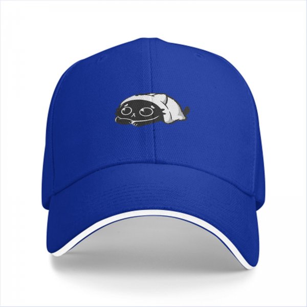 Black Baseball Cap With Cute Sleepy Cat Graphic Design