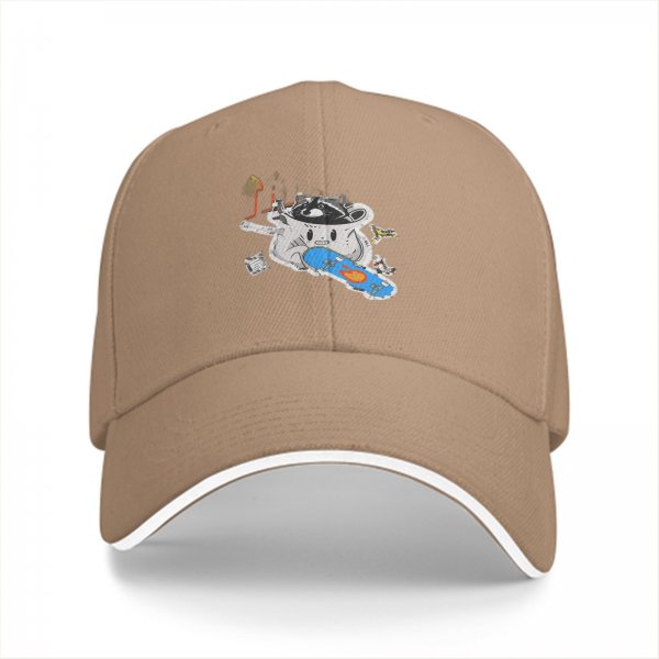 Black Baseball Cap With Raccoon Skateboarding Graphic