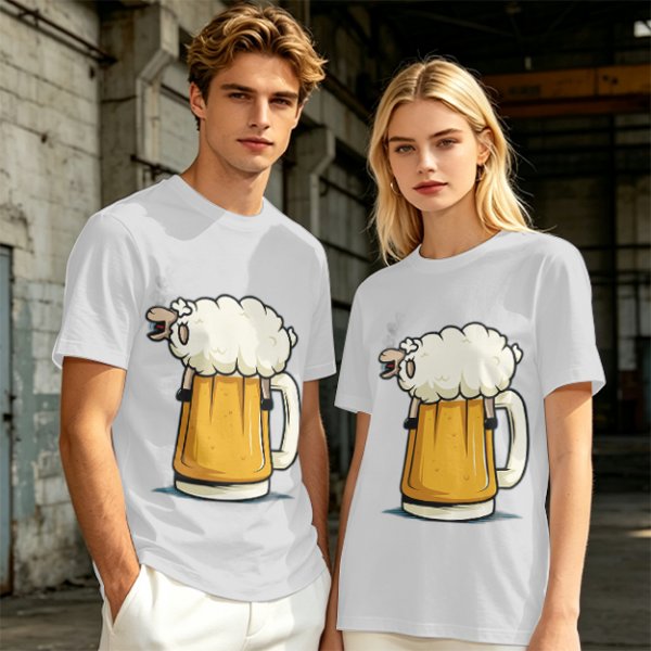 Olive Green T-Shirt With Funny Sheep Beer Mug Graphic