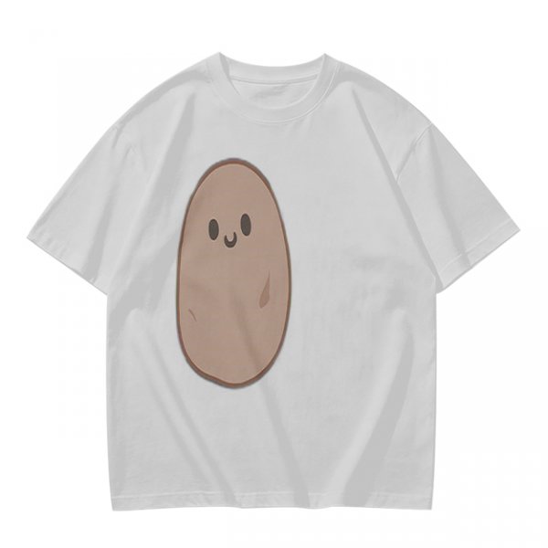 Olive Green T-Shirt With Cute Smiling Potato Graphic